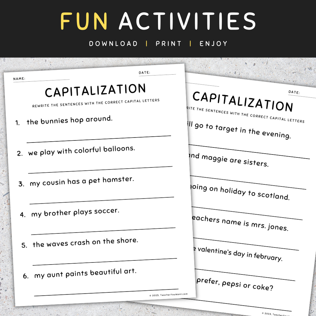 Free Printable Capitalization Worksheets 2nd Grade
