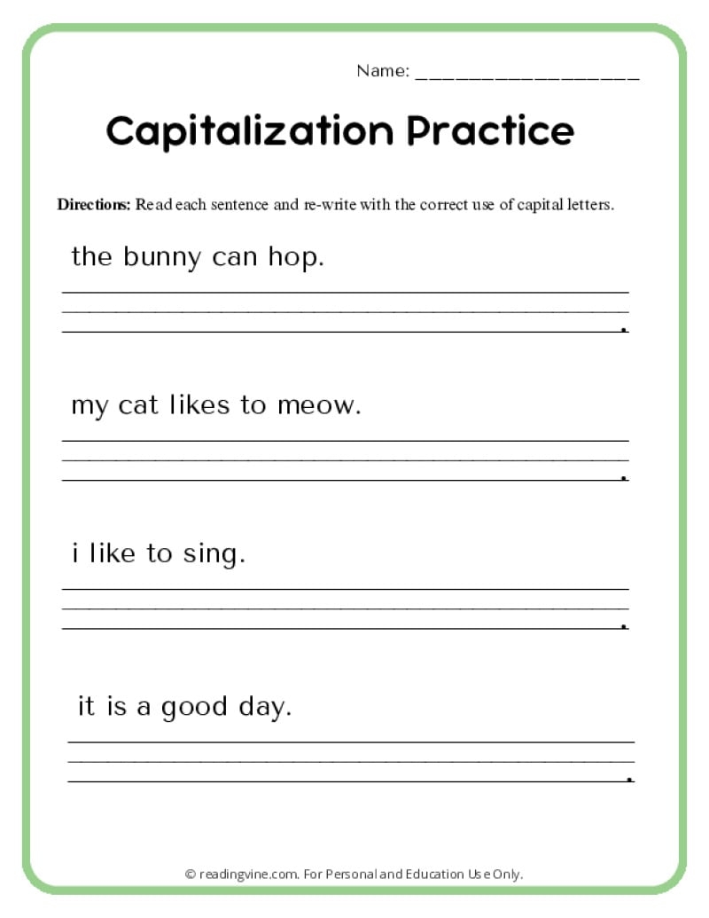Capitalization Worksheets ReadingVine Worksheets Library