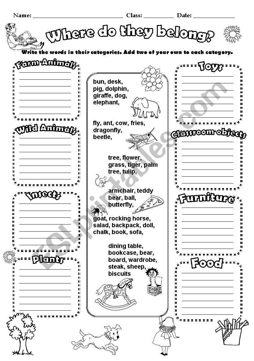 Categories ESL Worksheet By Ueslteacher