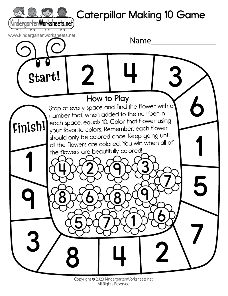 Caterpillar Making 10 Game Worksheet Free Printable Digital U0026 PDF