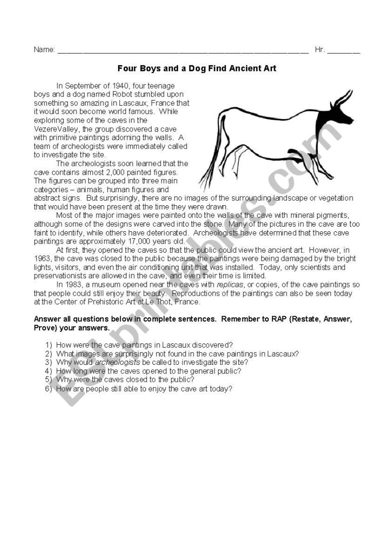 Cave Art Reading Comprehension ESL Worksheet By Lauraaysen