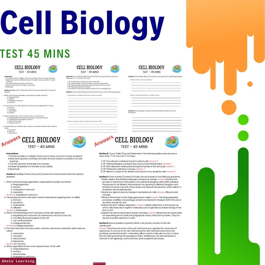 Cells Reading Comprehension Worksheets