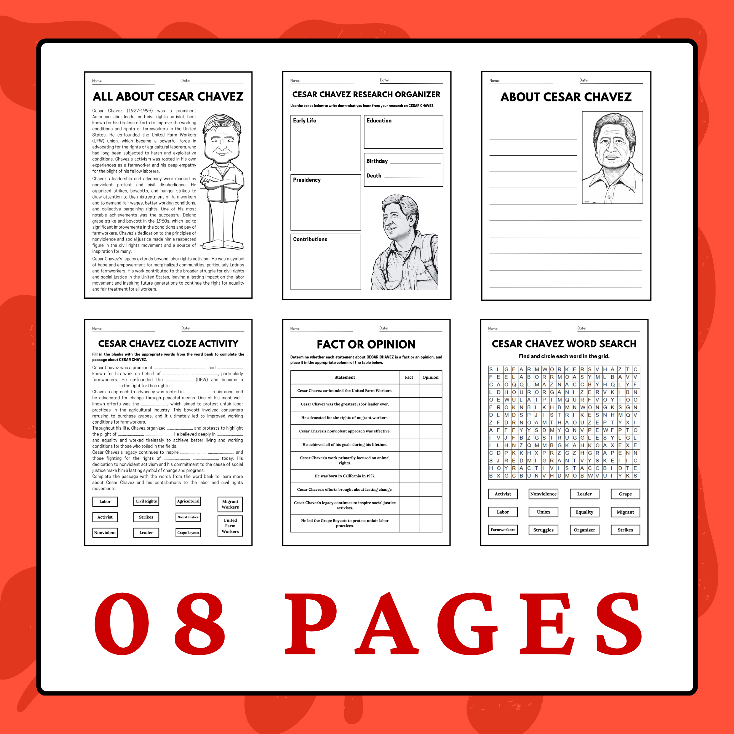 Cesar Chavez Reading Comprehension Pack Hispanic Heritage 