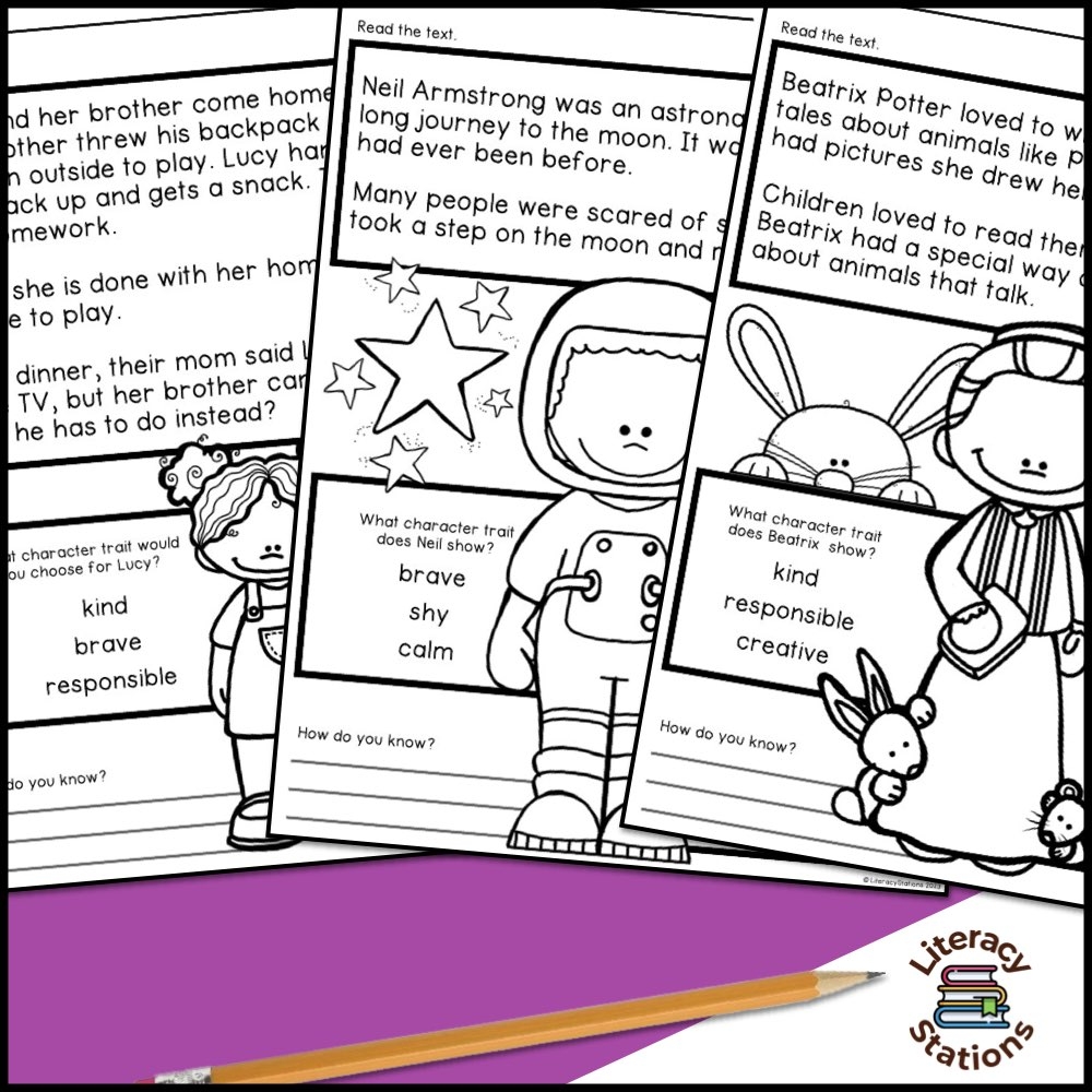 Character Traits Reading Passages Literacy Stations