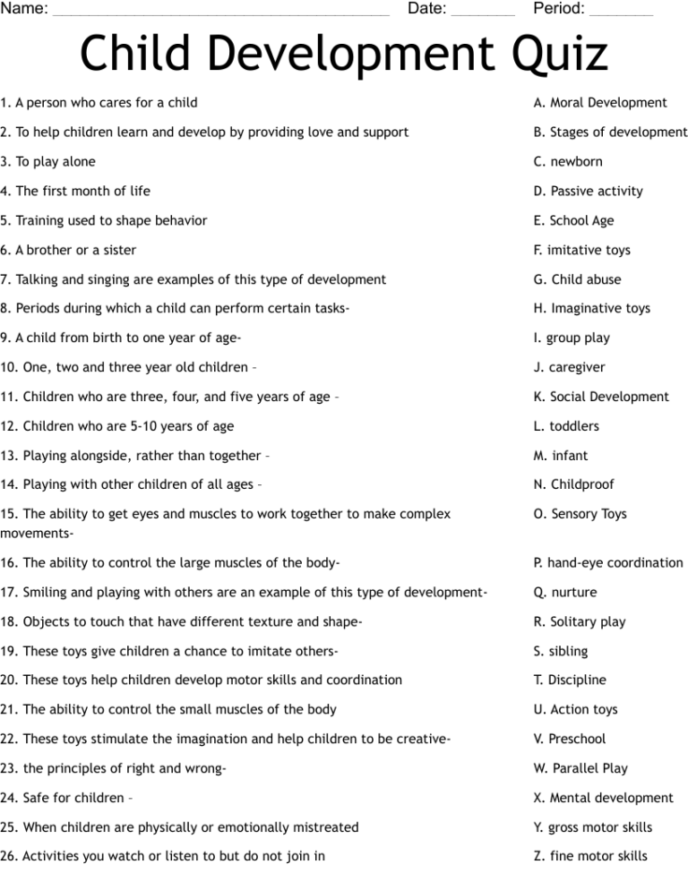 Child Development Quiz Worksheet WordMint