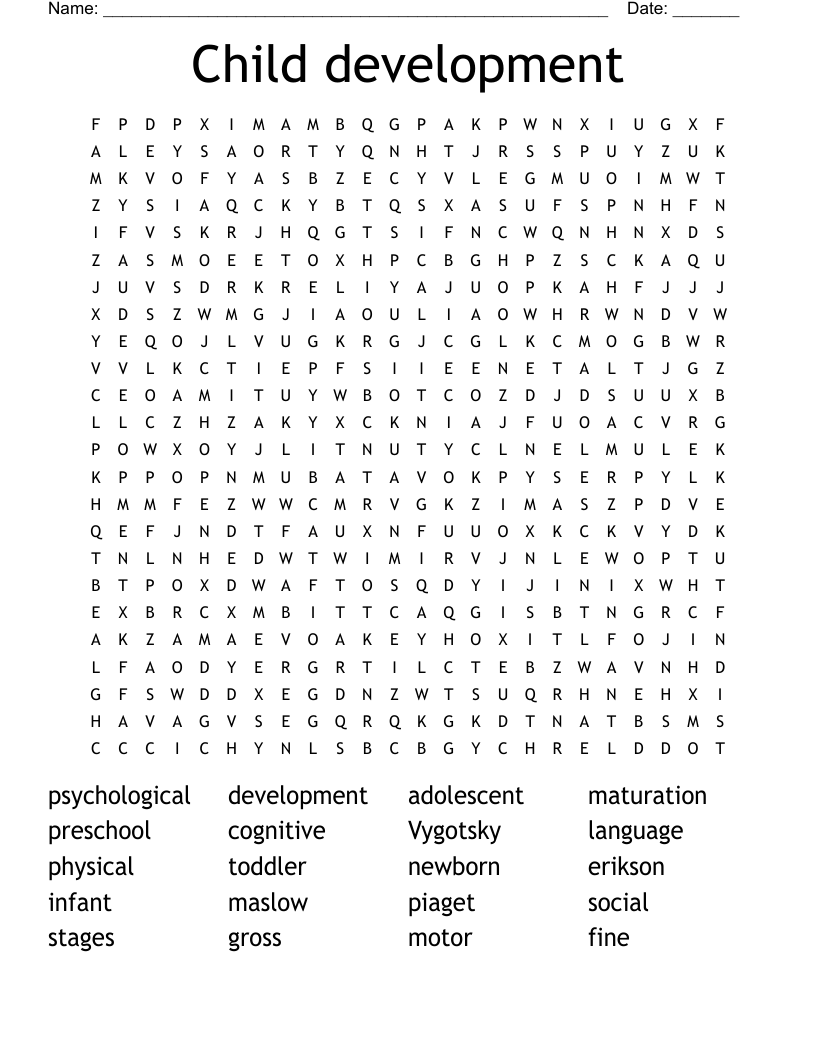 Child Development Word Search WordMint