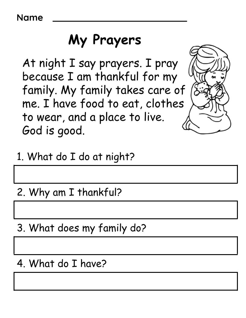 Christian Reading Comprehension Worksheet 1 Prayer God Grade 