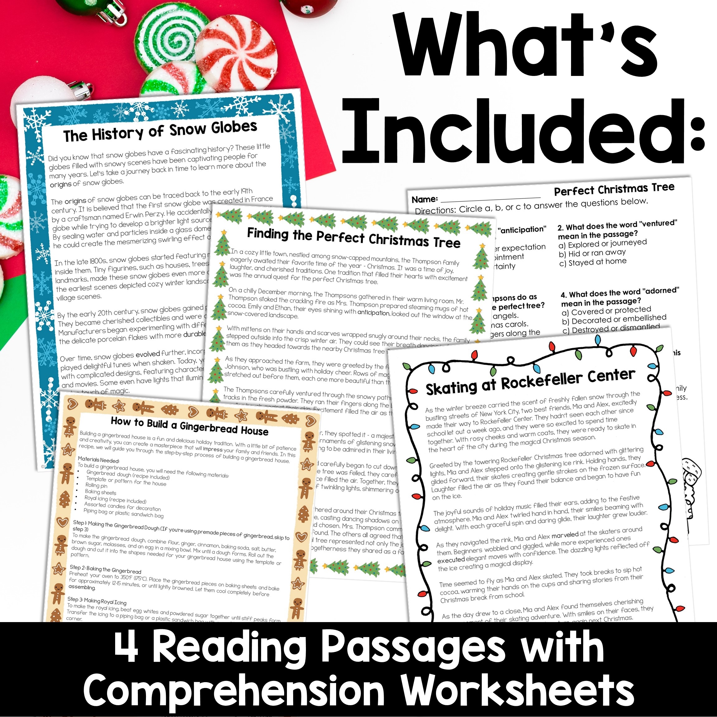 Christmas ELA Worksheets No Prep Reading Comprehension Writing Prompts Grammar Thrifty In Third Grade