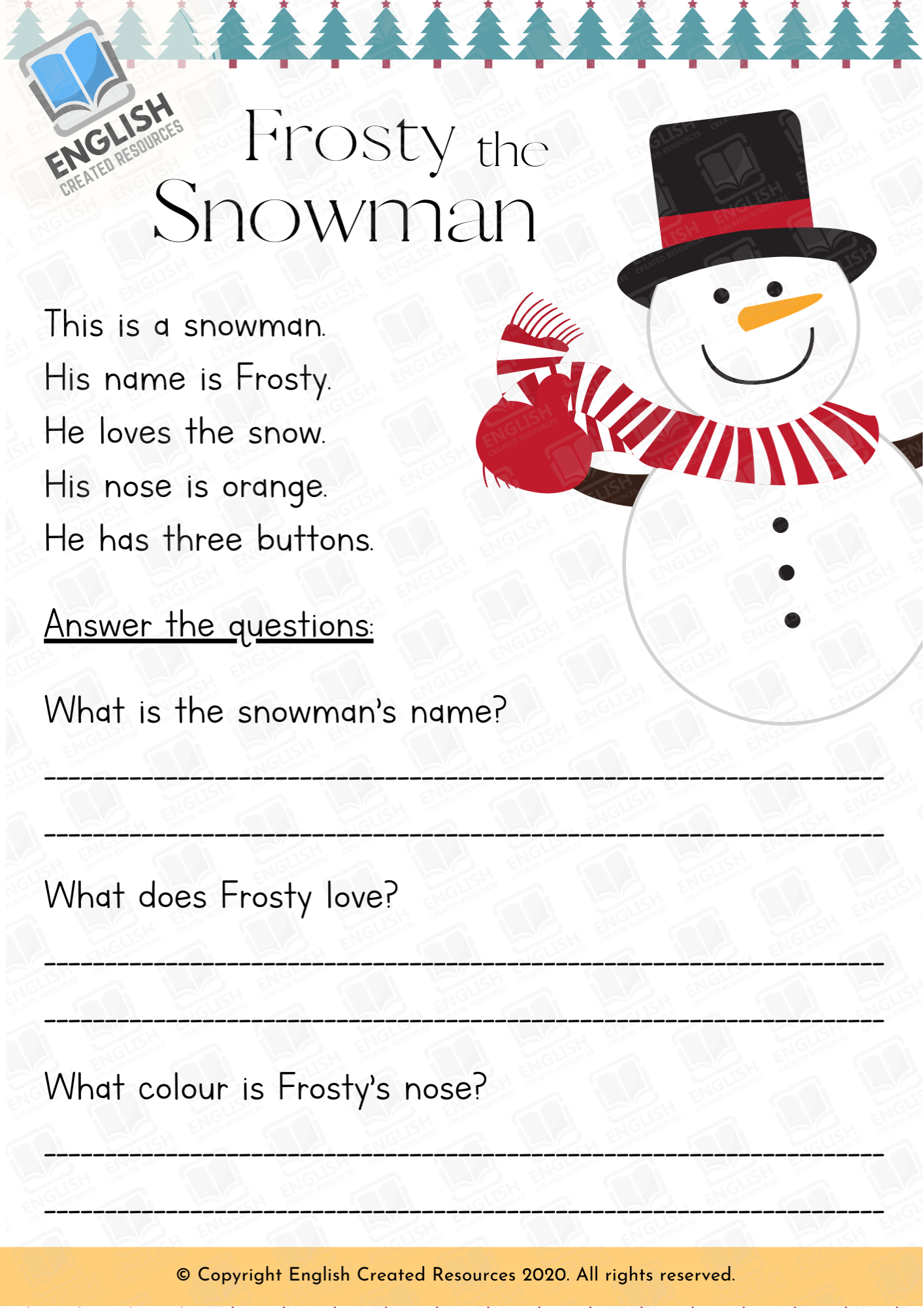 Christmas Reading Comprehension Grade 1 English Created 