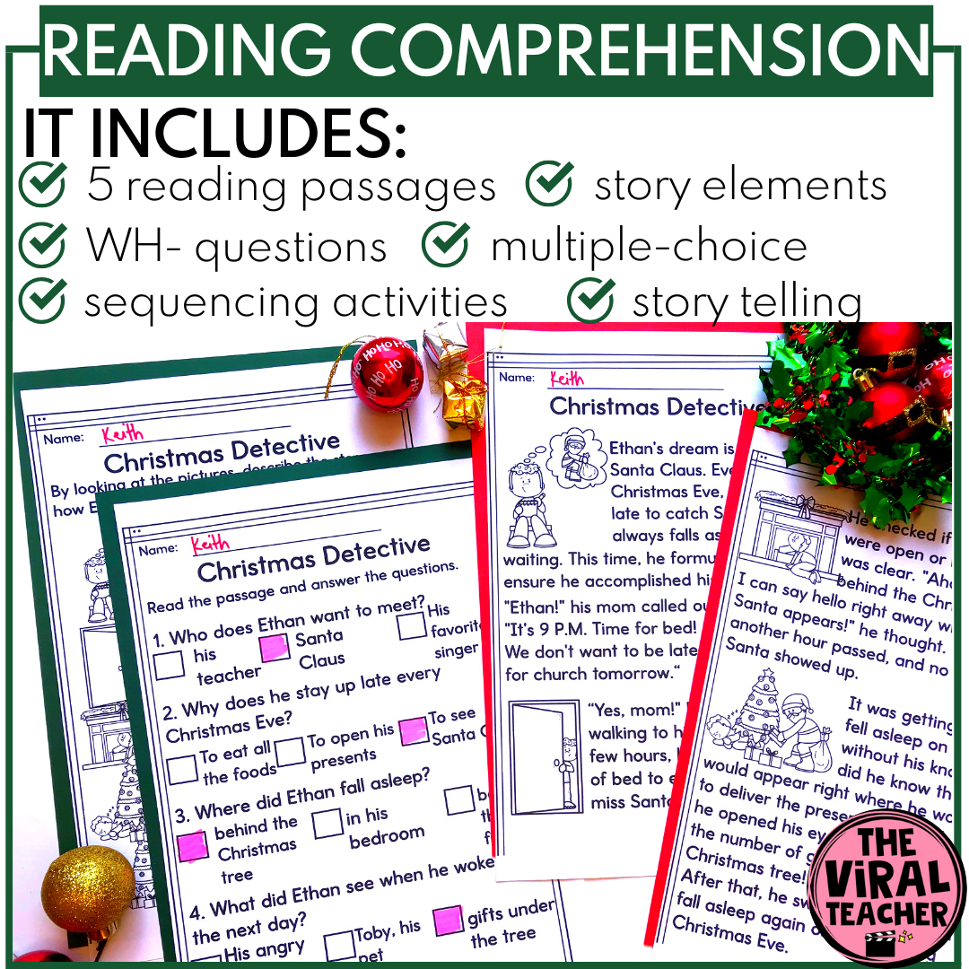 Christmas Reading Passages And Comprehension Questions With Story Elements