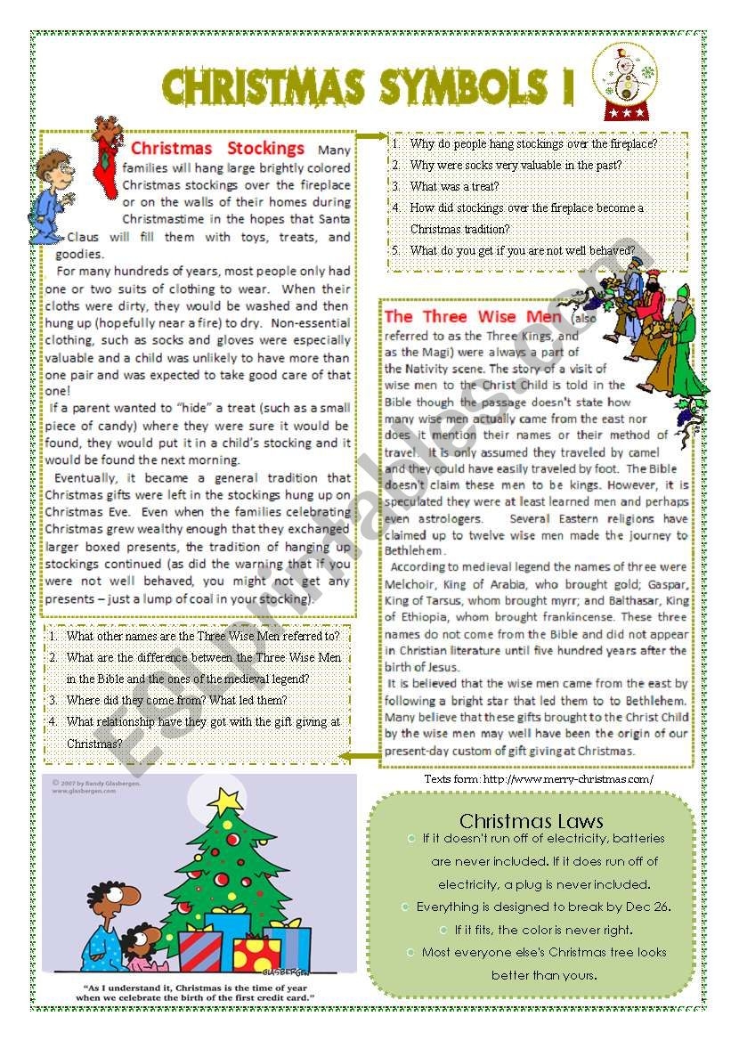 Esl Christmas Reading Comprehension Worksheets Intermediate
