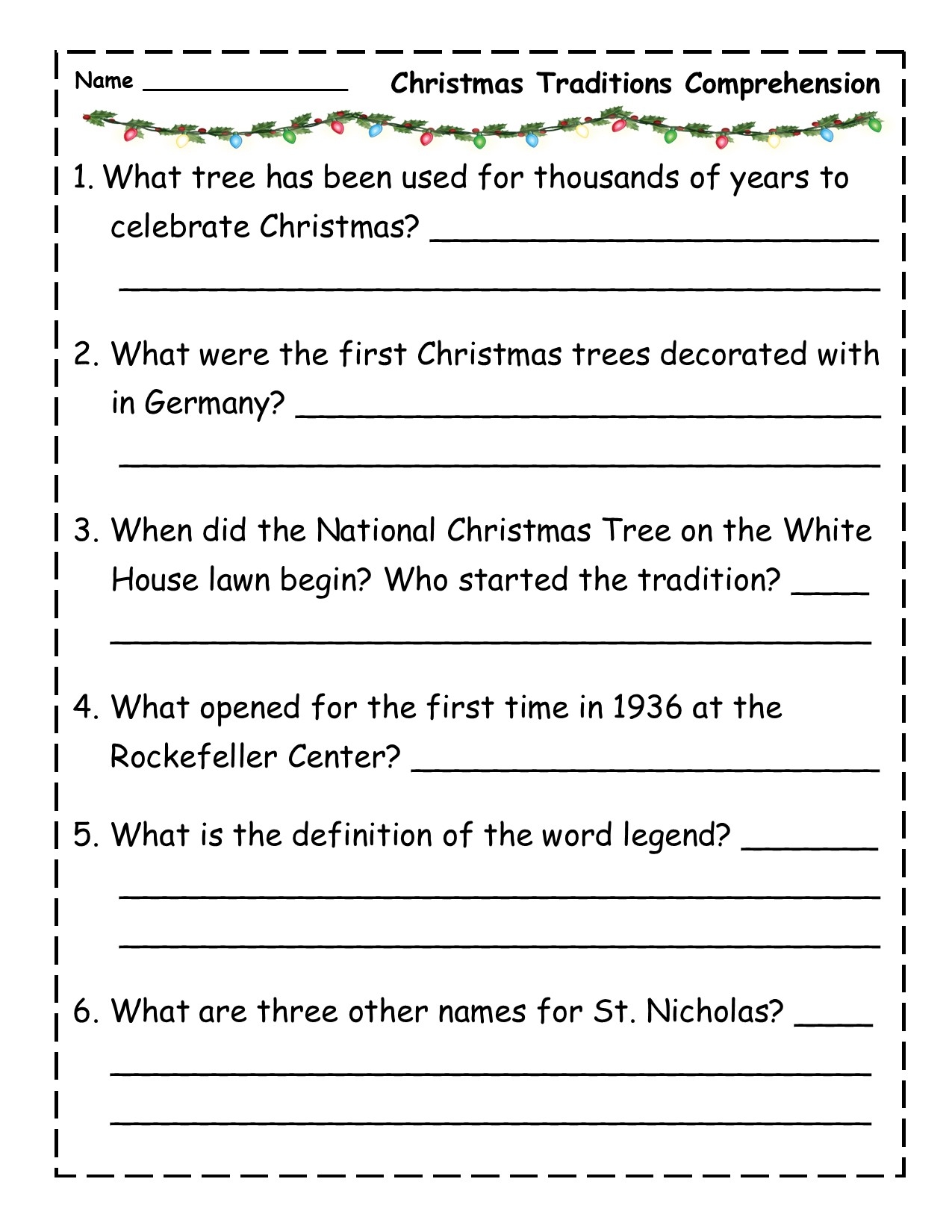 Christmas Traditions Reading Comprehension Passage Made By Teachers
