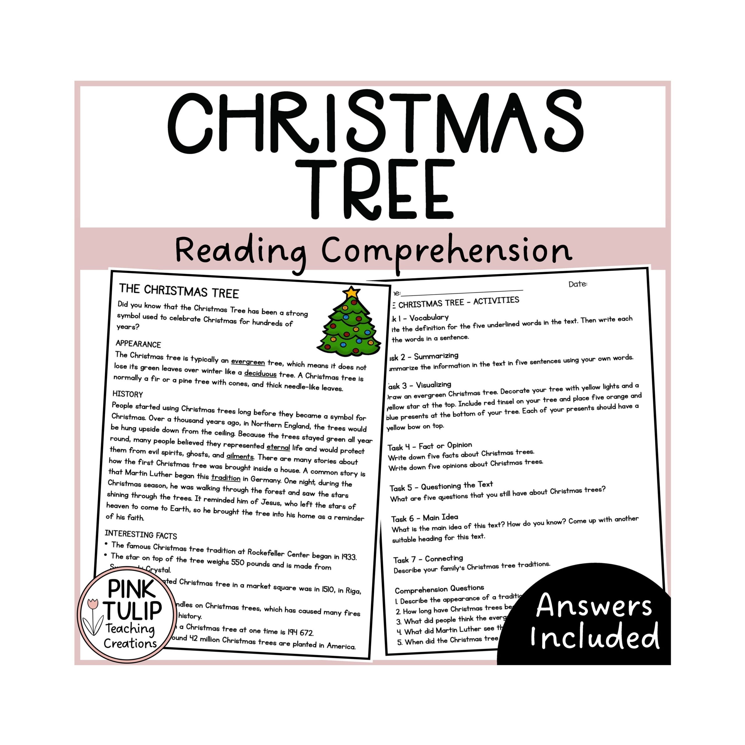 Christmas Tree Comprehension Reading Strategy Worksheet Etsy