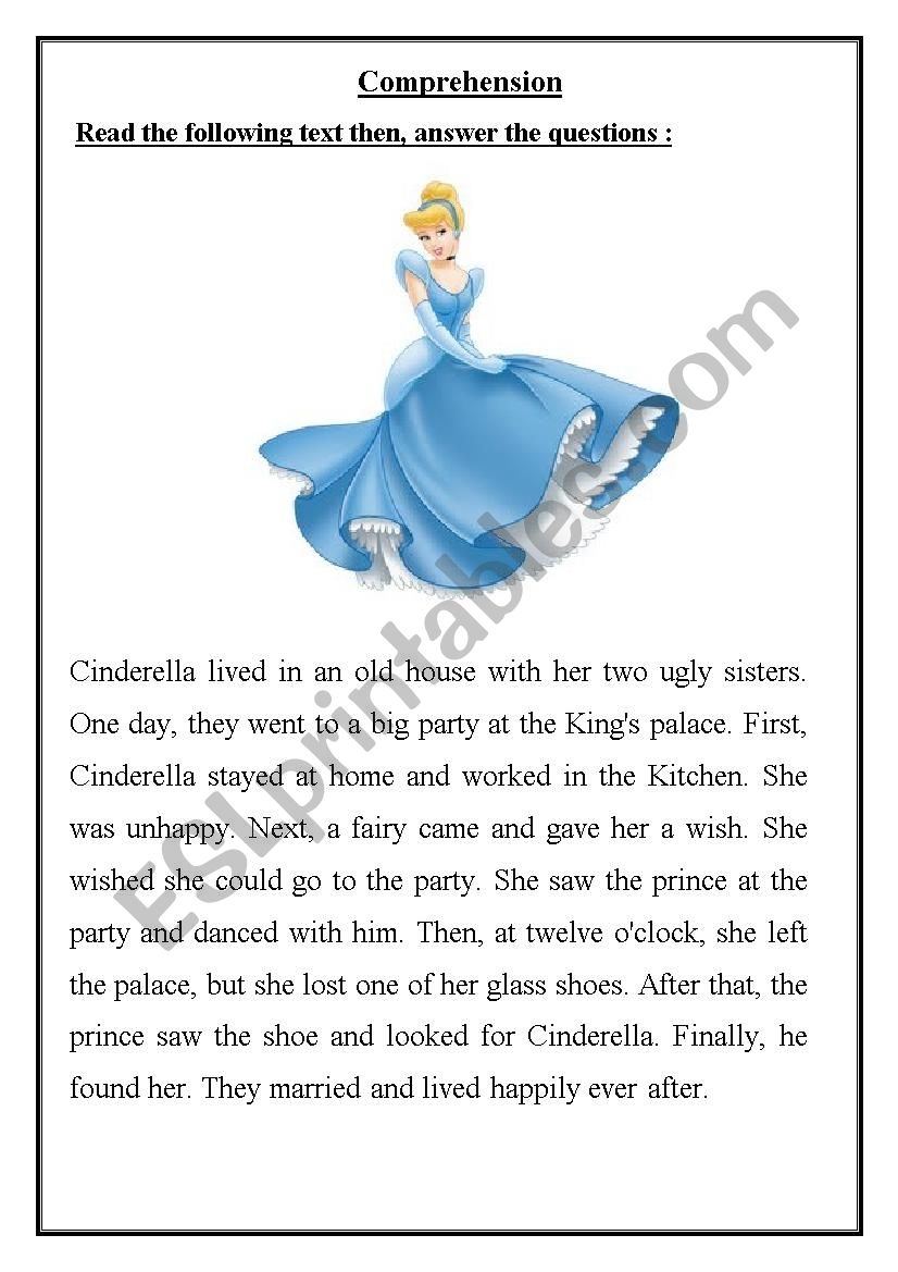 Cinderella ESL Worksheet By Tchr Ghada