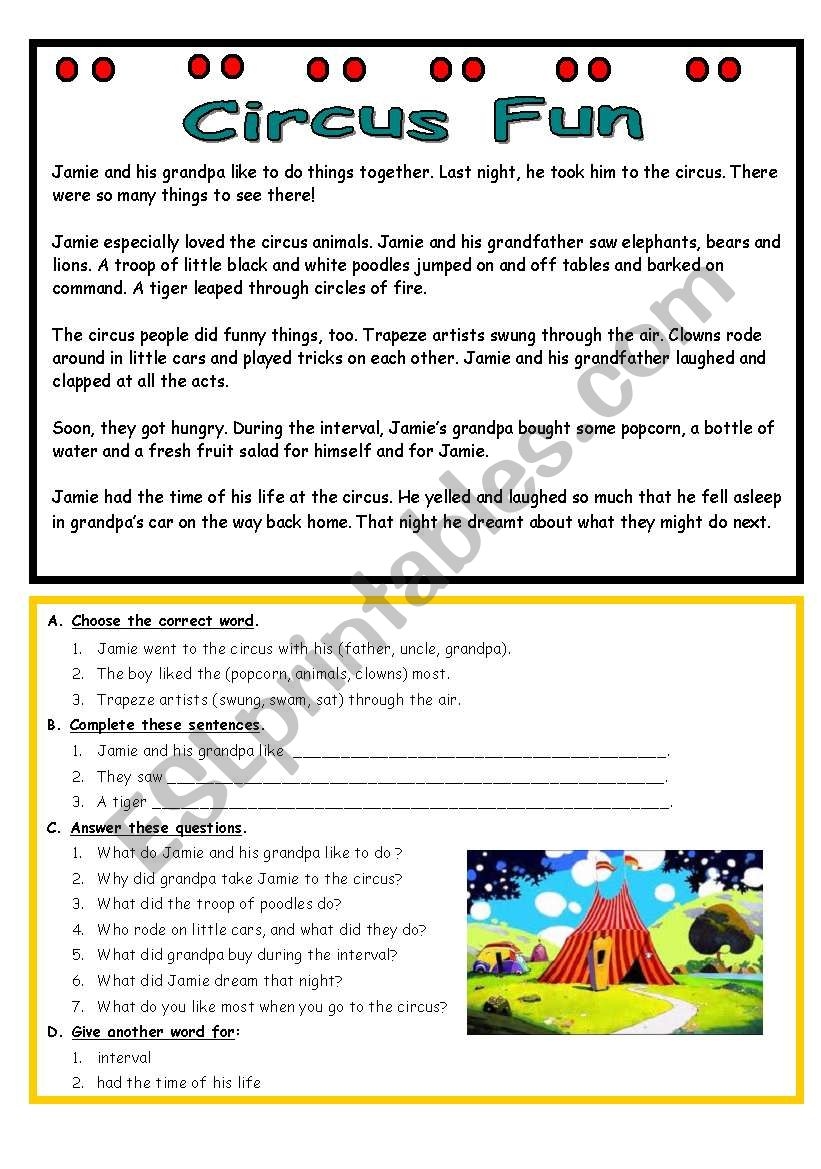 Circus Fun ESL Worksheet By Ceppoqueen
