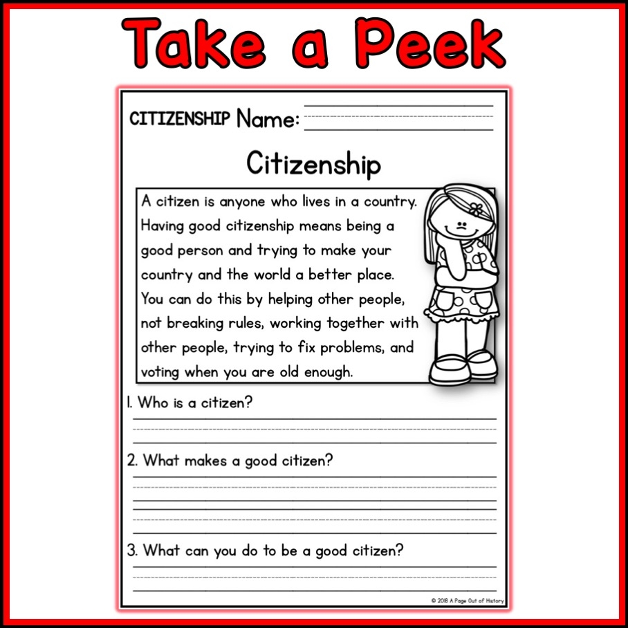 Citizenship Social Studies Reading Comprehension Passages K 2 Made By Teachers