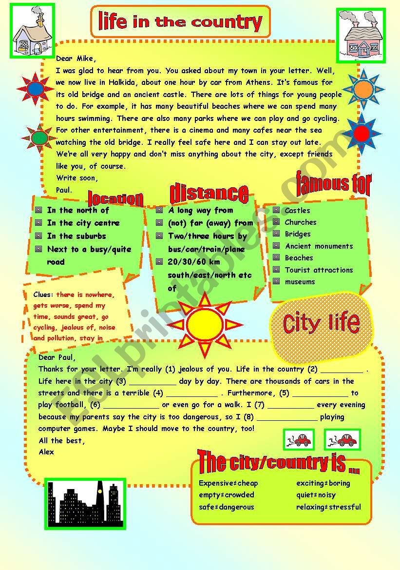 CITY COUNTRY LIFE WRITING SPEAKING ESL Worksheet By Nkappa