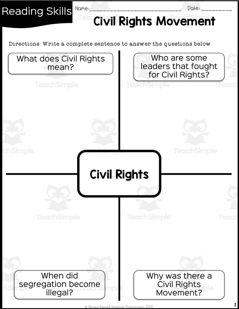 Civil Rights Movement 5th Grade Reading Packet