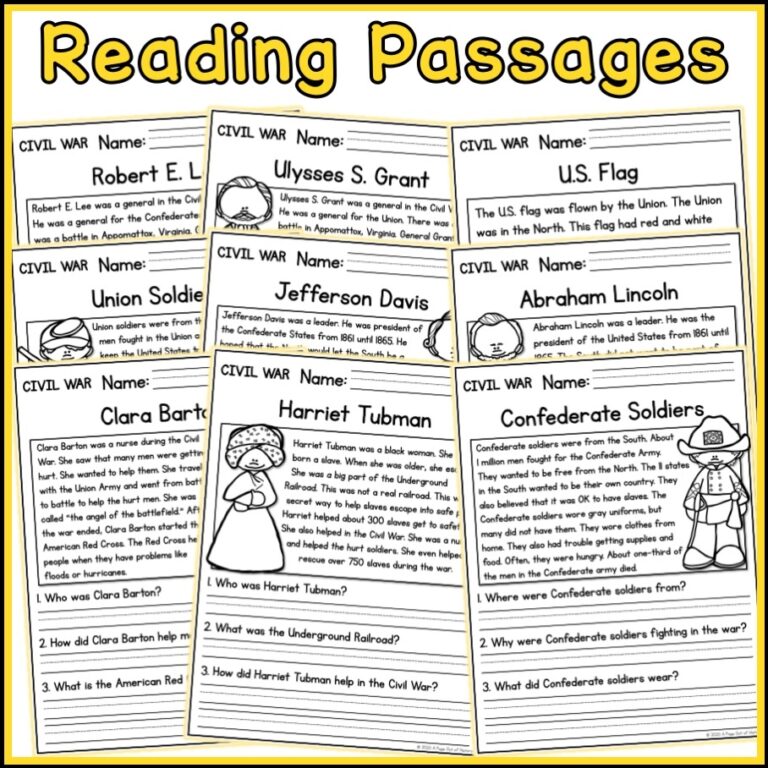 Civil War Social Studies Reading Comprehension Passages K 2 Made Worksheets Library