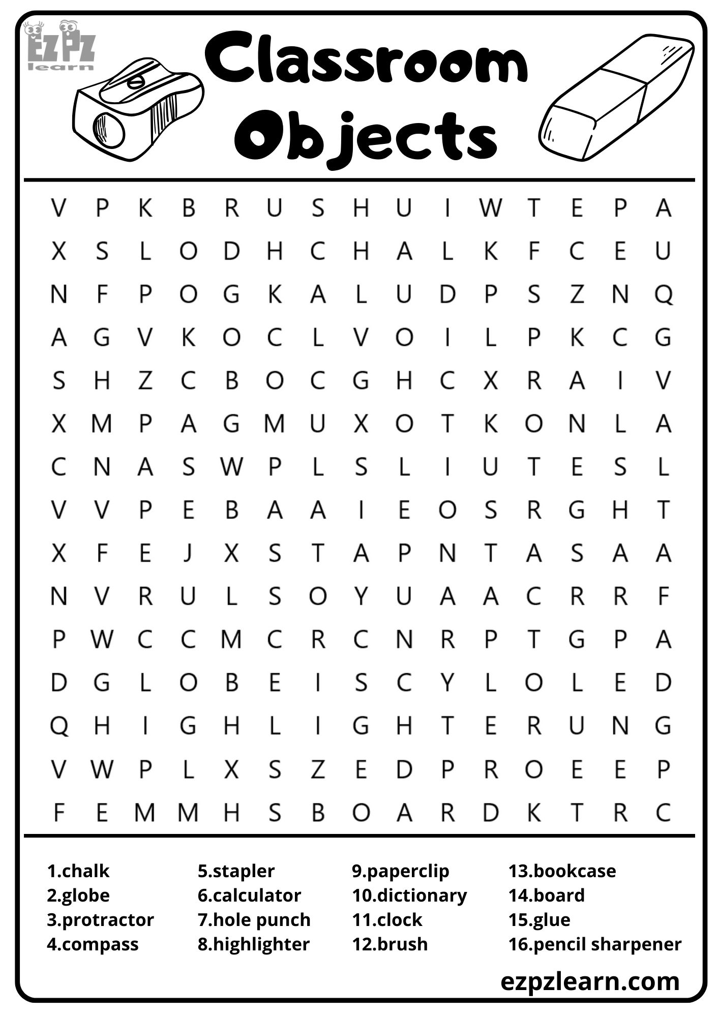 Free Printable Worksheets Classroom Objects