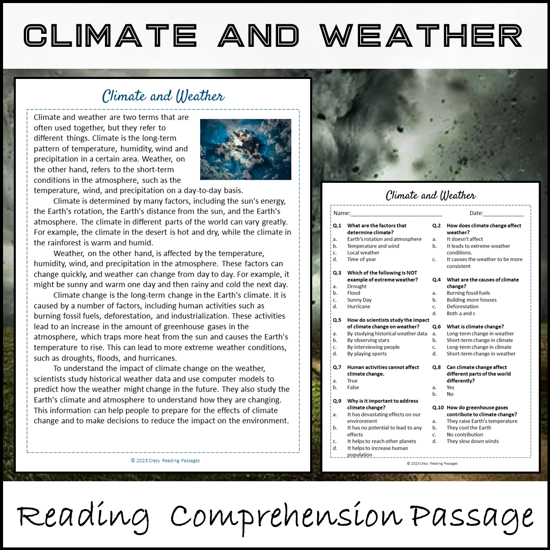Climate And Weather Reading Comprehension Passage And Questions Worksheets Library