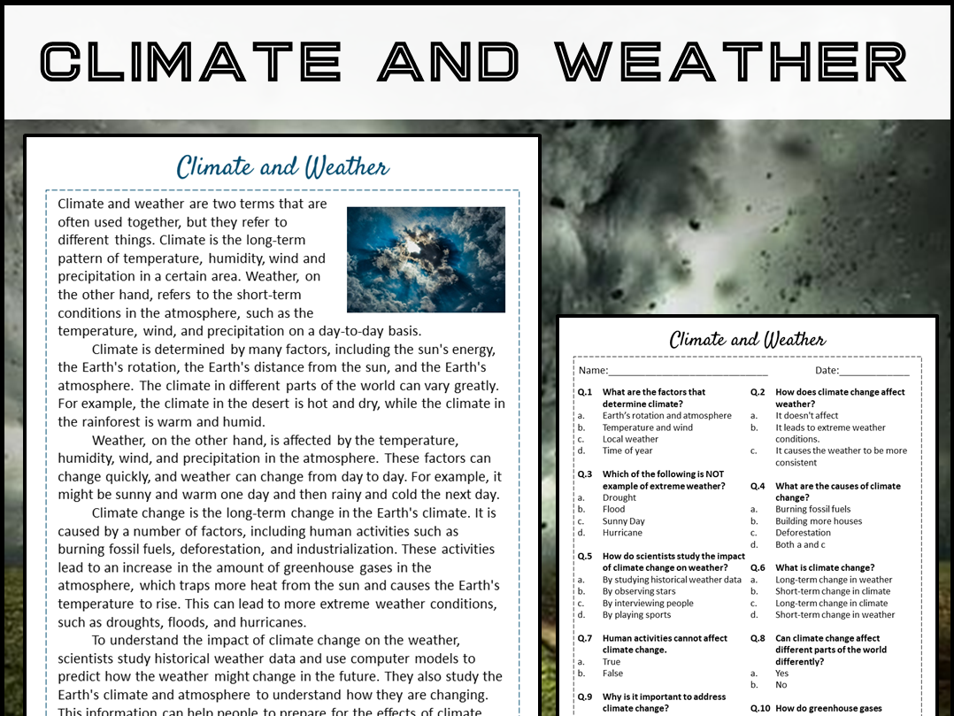 Climate And Weather Reading Comprehension Passage And Questions 