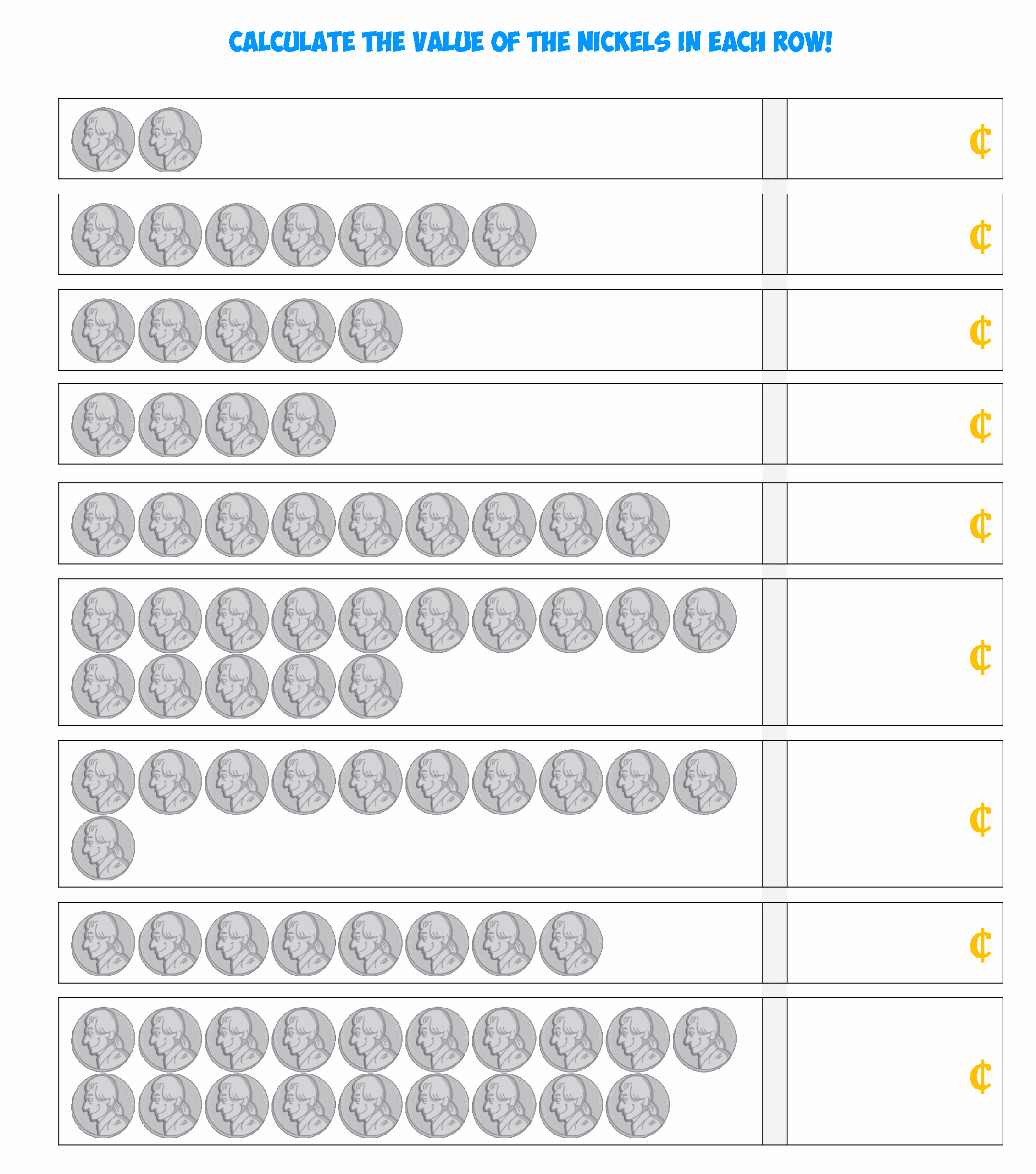 Coin Value Sheet Nickels Mr R s World Of Math Worksheets Library