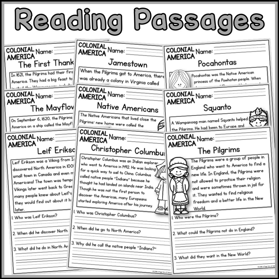 Colonial America Social Studies Reading Comprehension Passages K 2 Made By Teachers