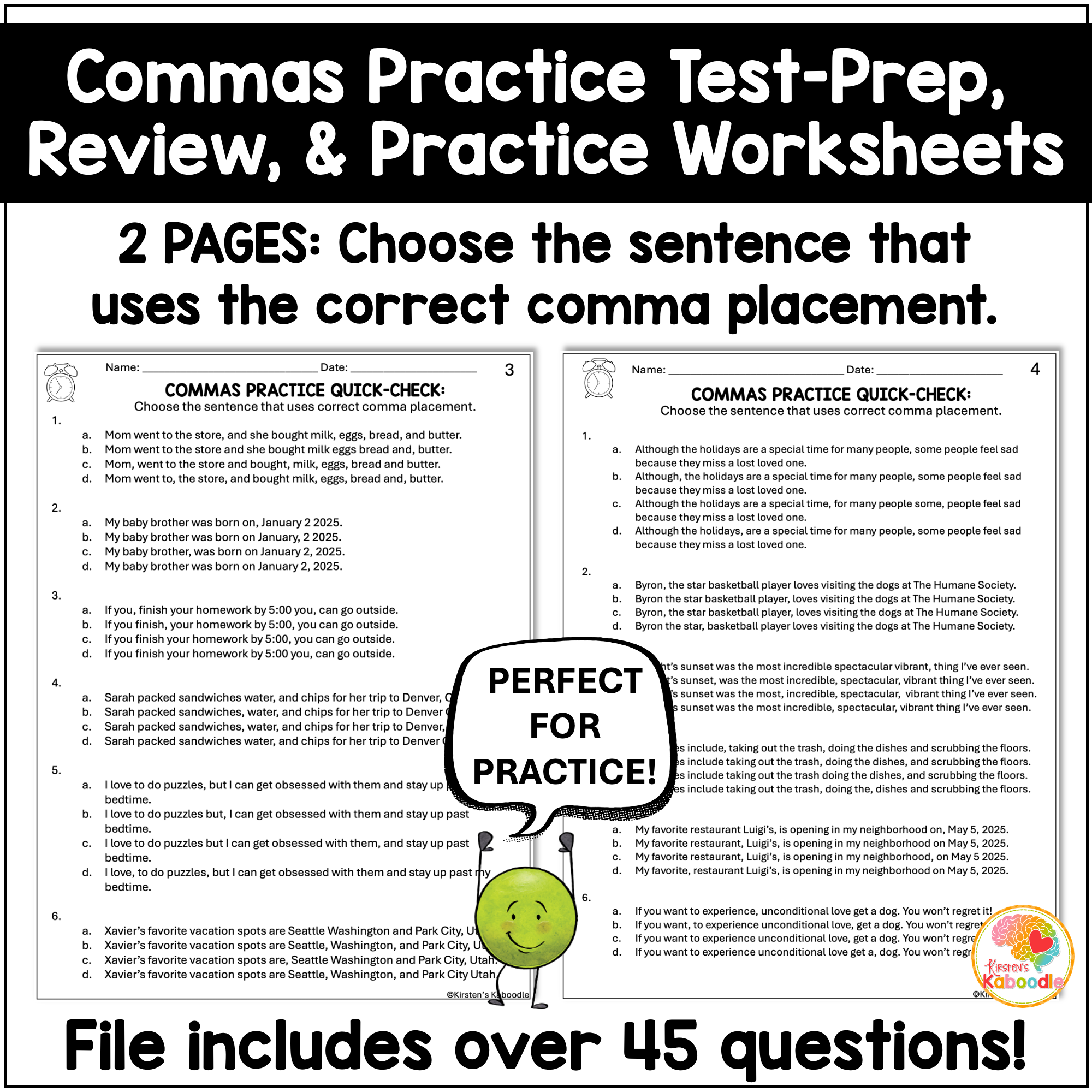 Commas Practice Quick Checks Test Prep Review Worksheets