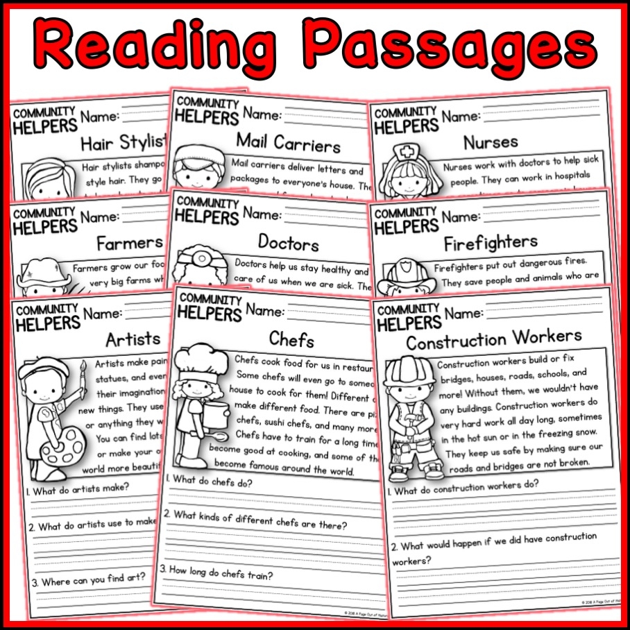 Community Helpers Social Studies Reading Comprehension Passages K 2