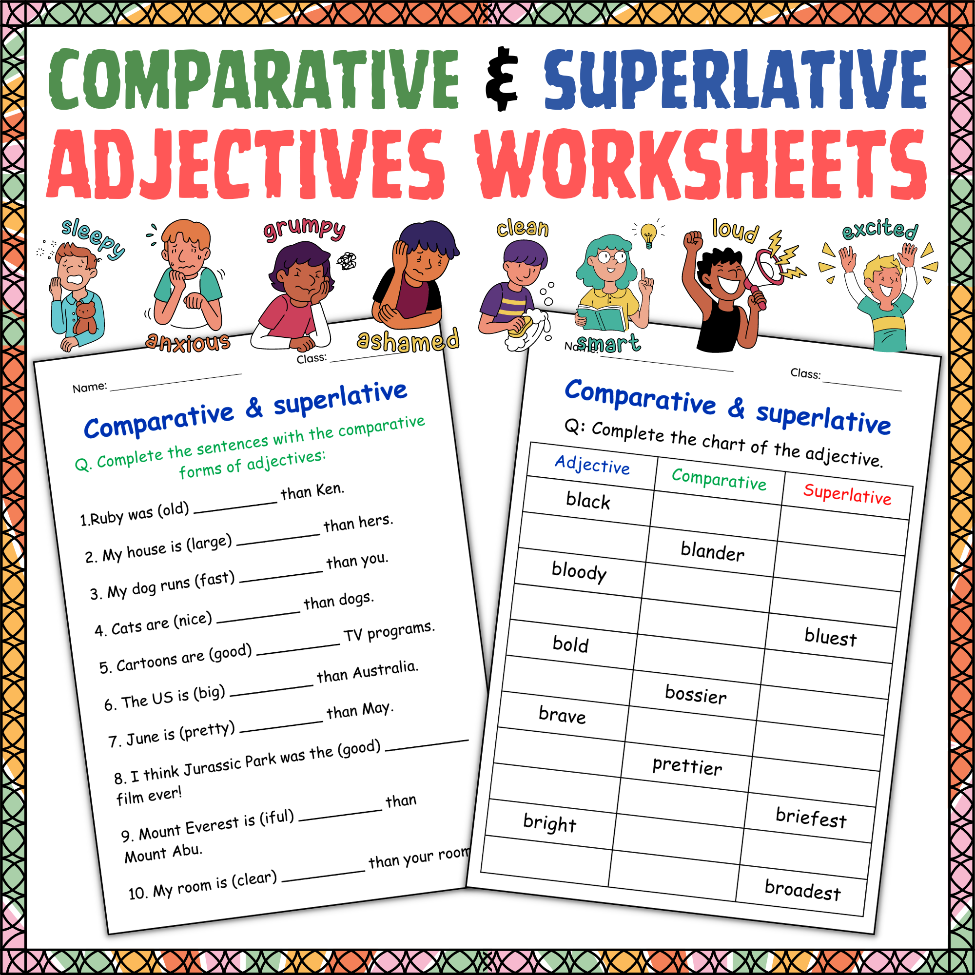 Comparative And Superlative Adjectives Grammar Worksheets For Grade 1 2 3 Made By Teachers