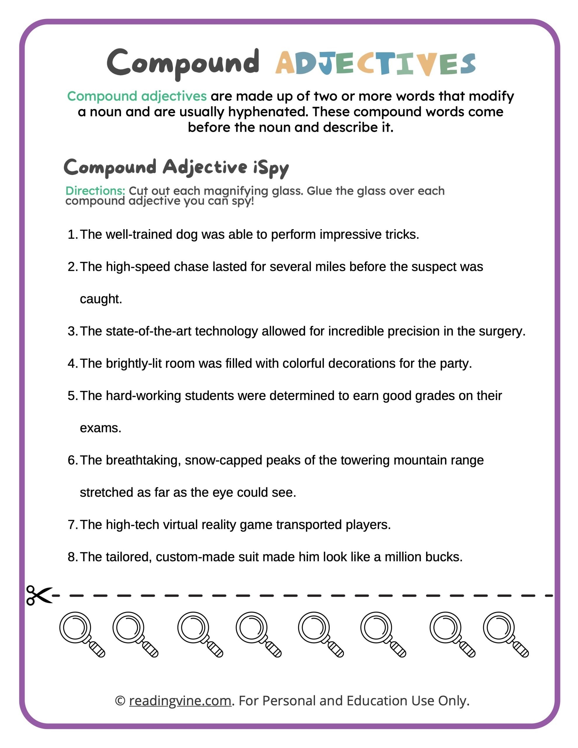 Compound Adjectives Worksheets ReadingVine