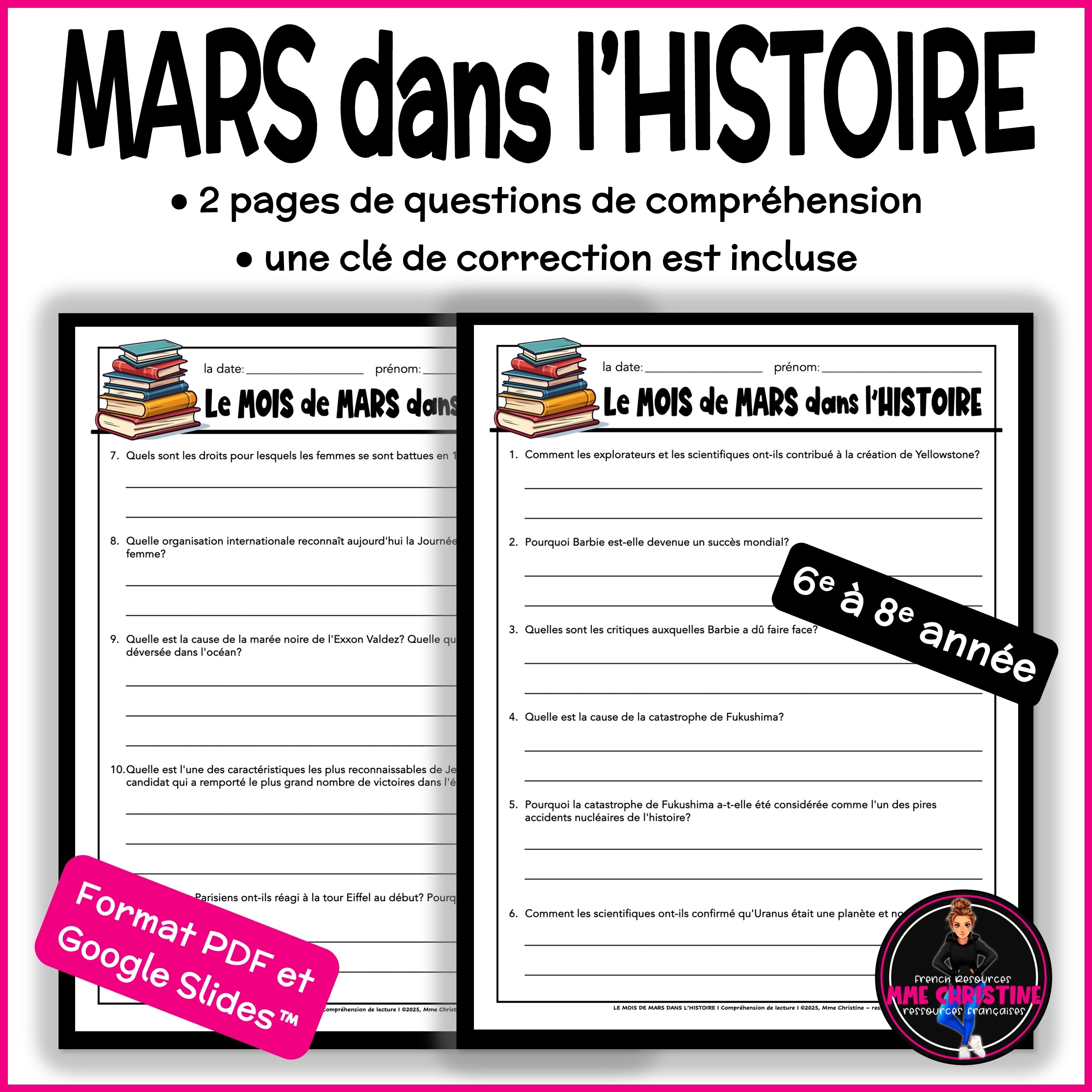 Compr hension De Lecture Le MOIS De MARS Dans L HISTOIRE 