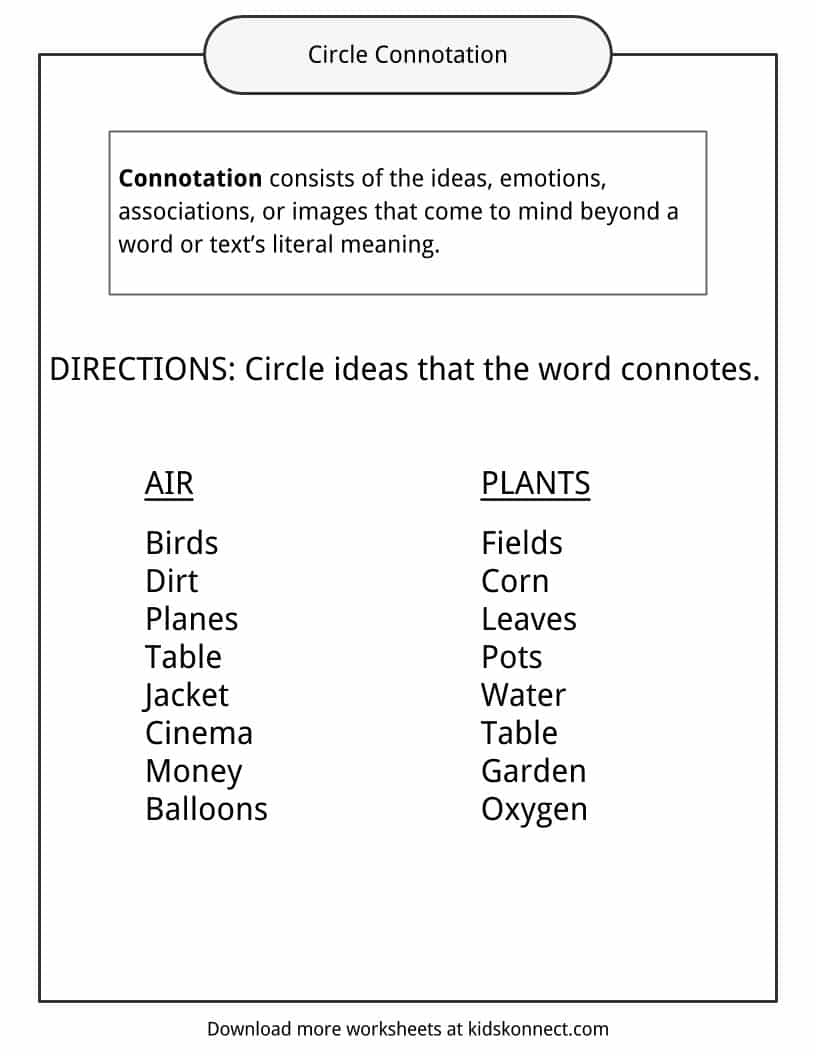Connotation Examples Definition And Worksheets KidsKonnect