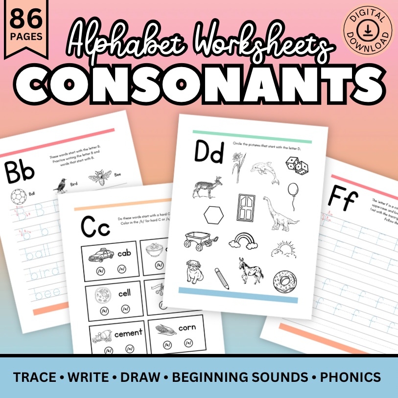 Consonant Worksheets For Preschool Kindergarten Montessori 