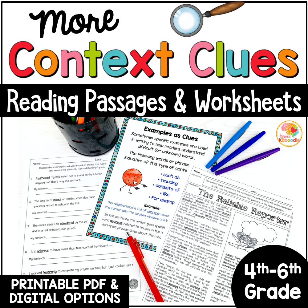 Context Clues Reading Passages U0026 Anchor Charts 4th 6th Grade