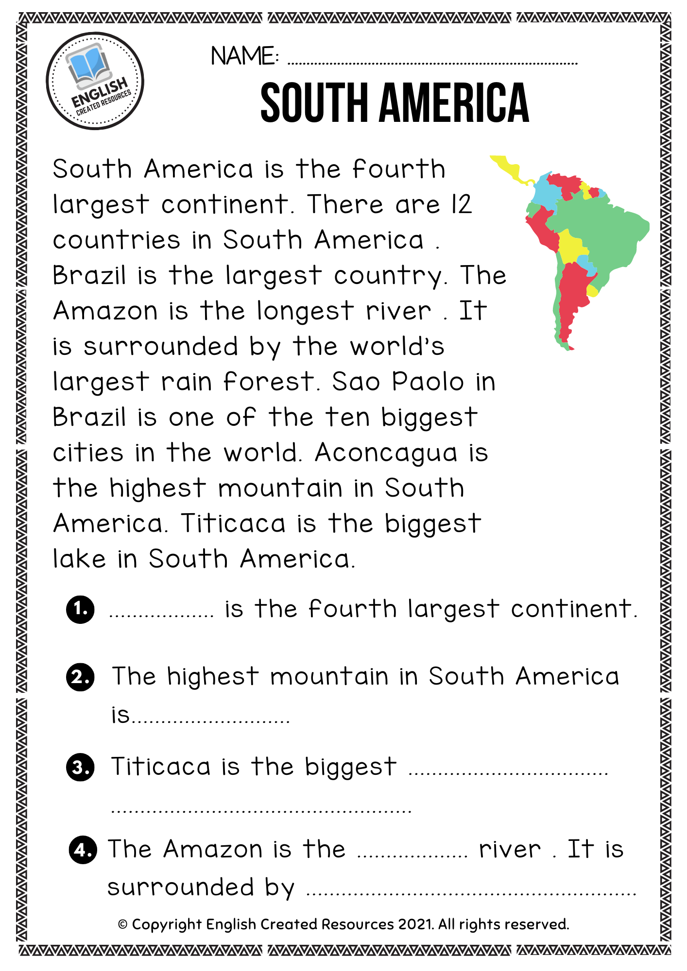 Asia Reading Comprehension Worksheets
