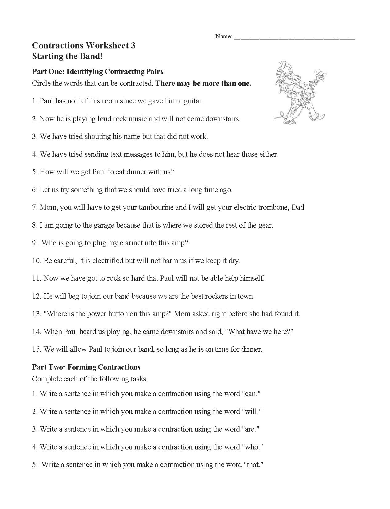 Contractions Worksheet 3 Grammar Activity