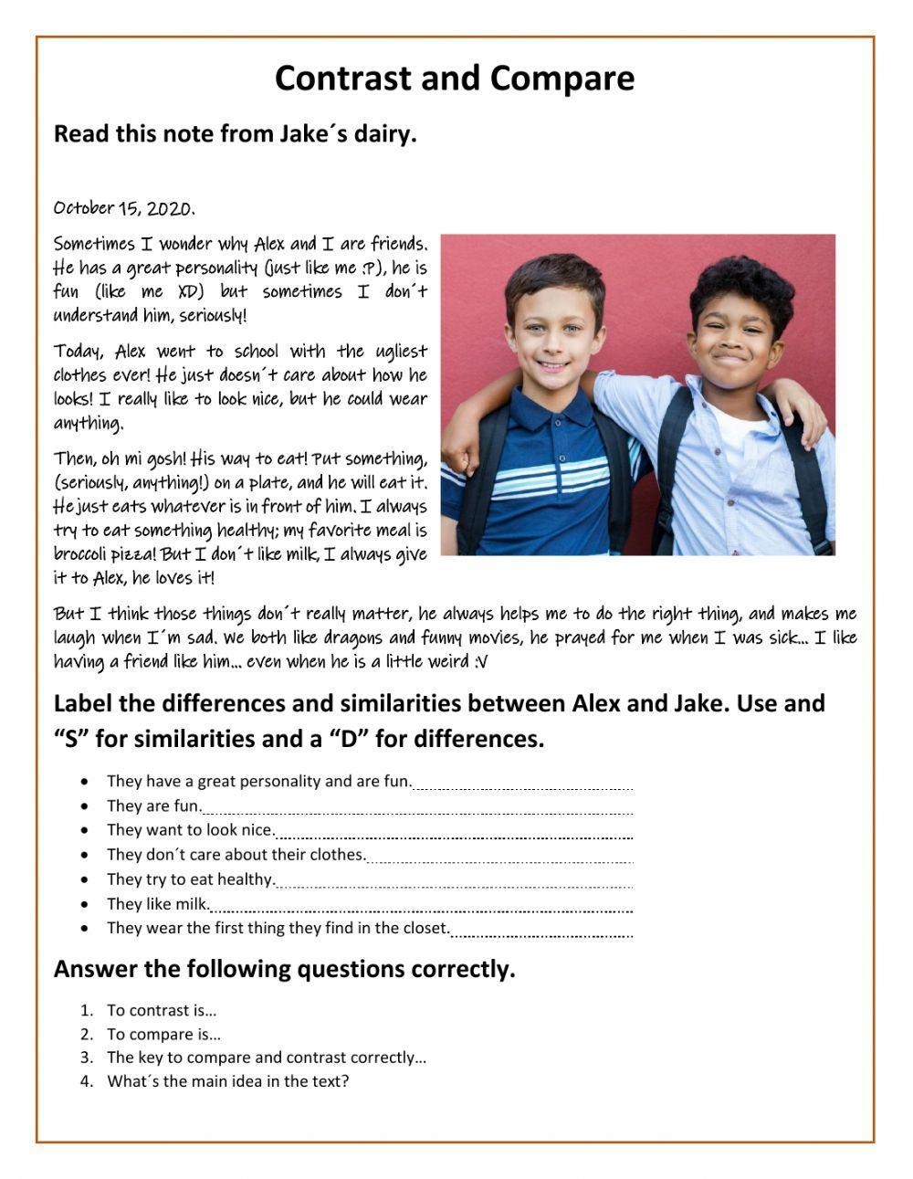 Contrast And Compare Worksheet Live Worksheets Worksheets Library