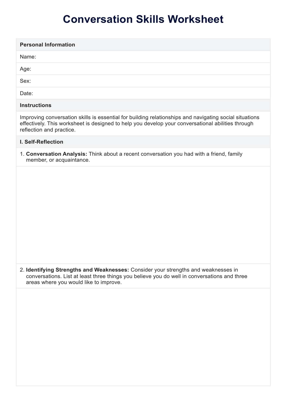 Conversation Skills Worksheet U0026 Example Free PDF Download