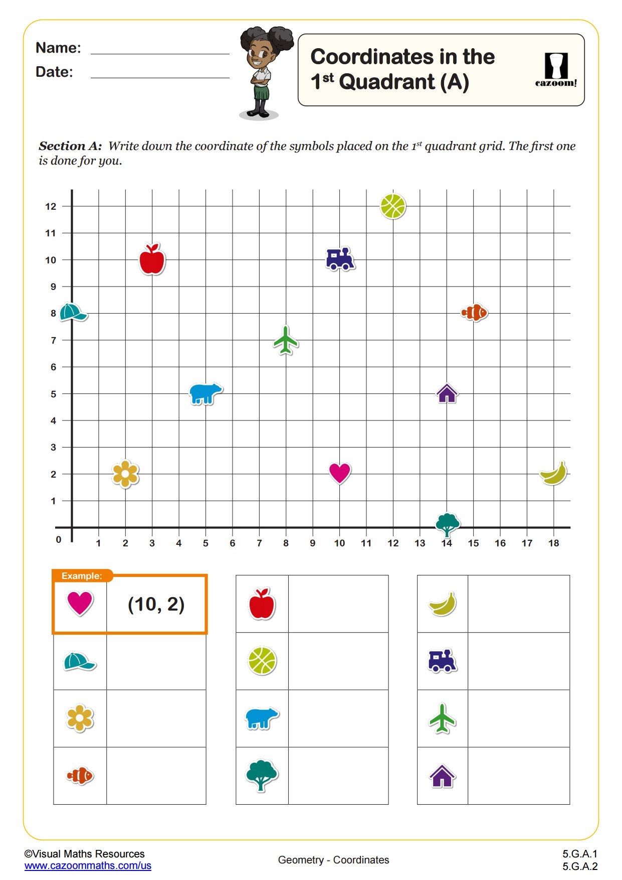 Coordinates In The First Quadrant A PDF Printable Geometry Worksheets