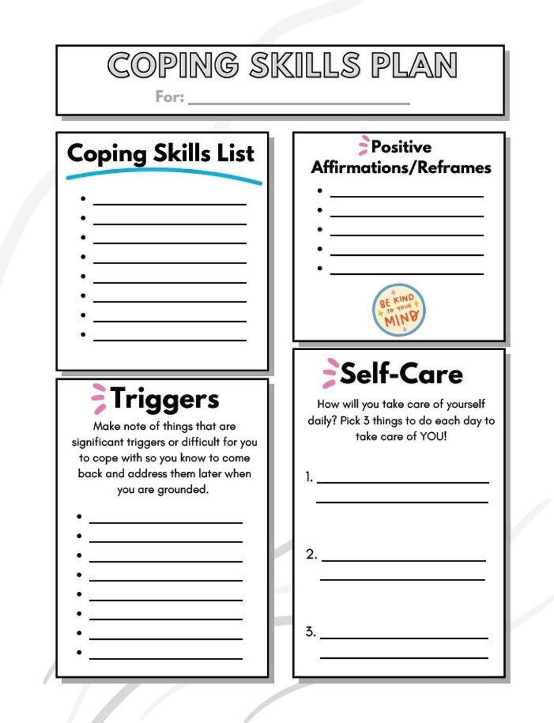 Coping Skills Worksheet Etsy UK