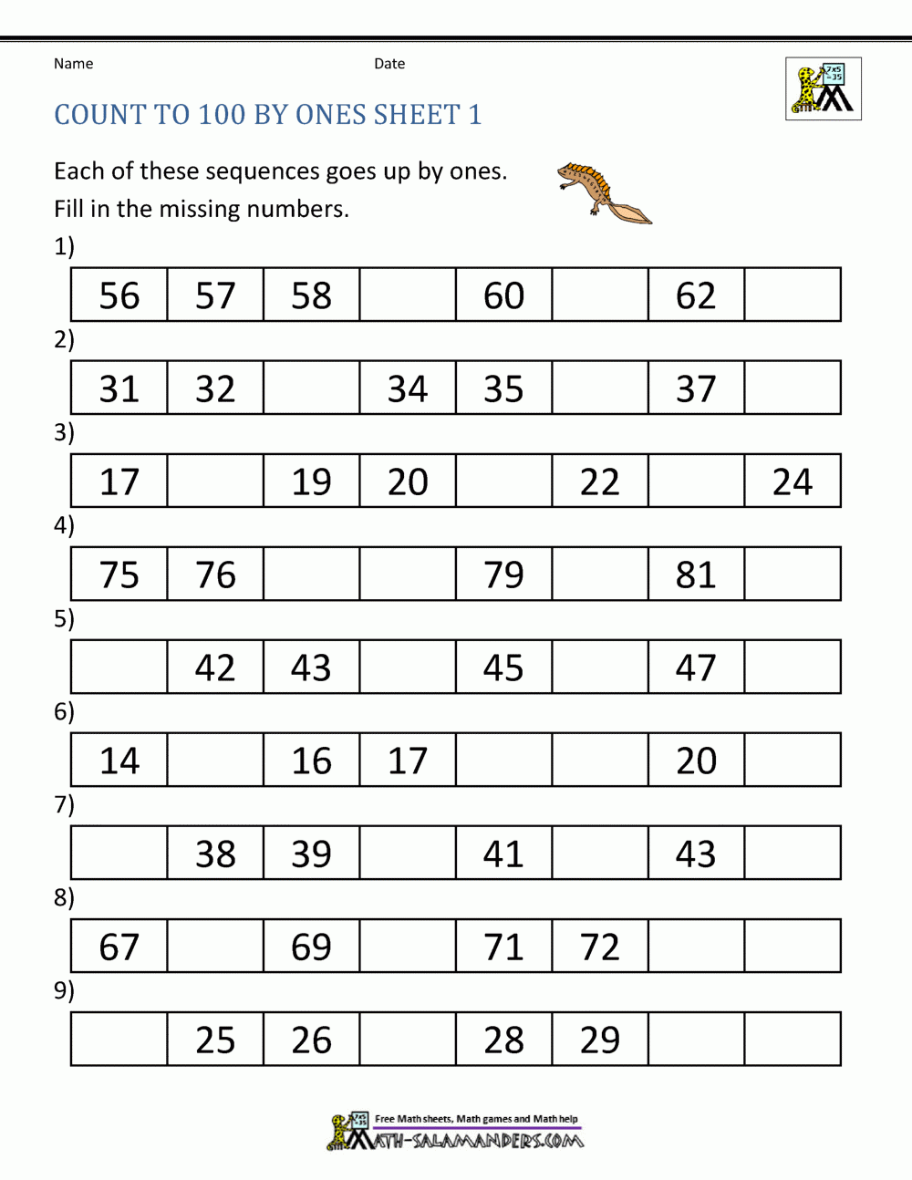 Counting To 100 Worksheet Free Printable