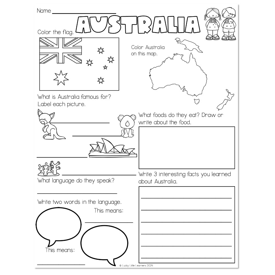 Country Study Australia Information Worksheet Lucky Little 