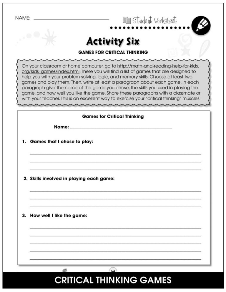 Critical Thinking BONUS WORKSHEETS Grades 5 To 8 EBook 