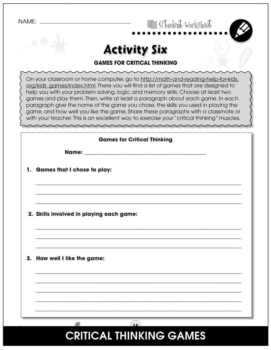 Critical Thinking BONUS WORKSHEETS Grades 5 To 8 EBook 