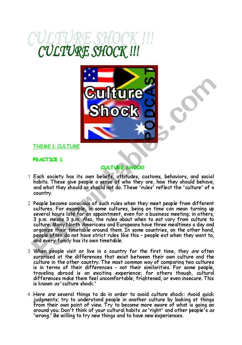 CULTURE SHOCK READING AND LISTENING ACTIVITY WITH VOCABULARY CHART DIAMOND FOR MULTILINGUAL CLASSES ESL Worksheet By Source