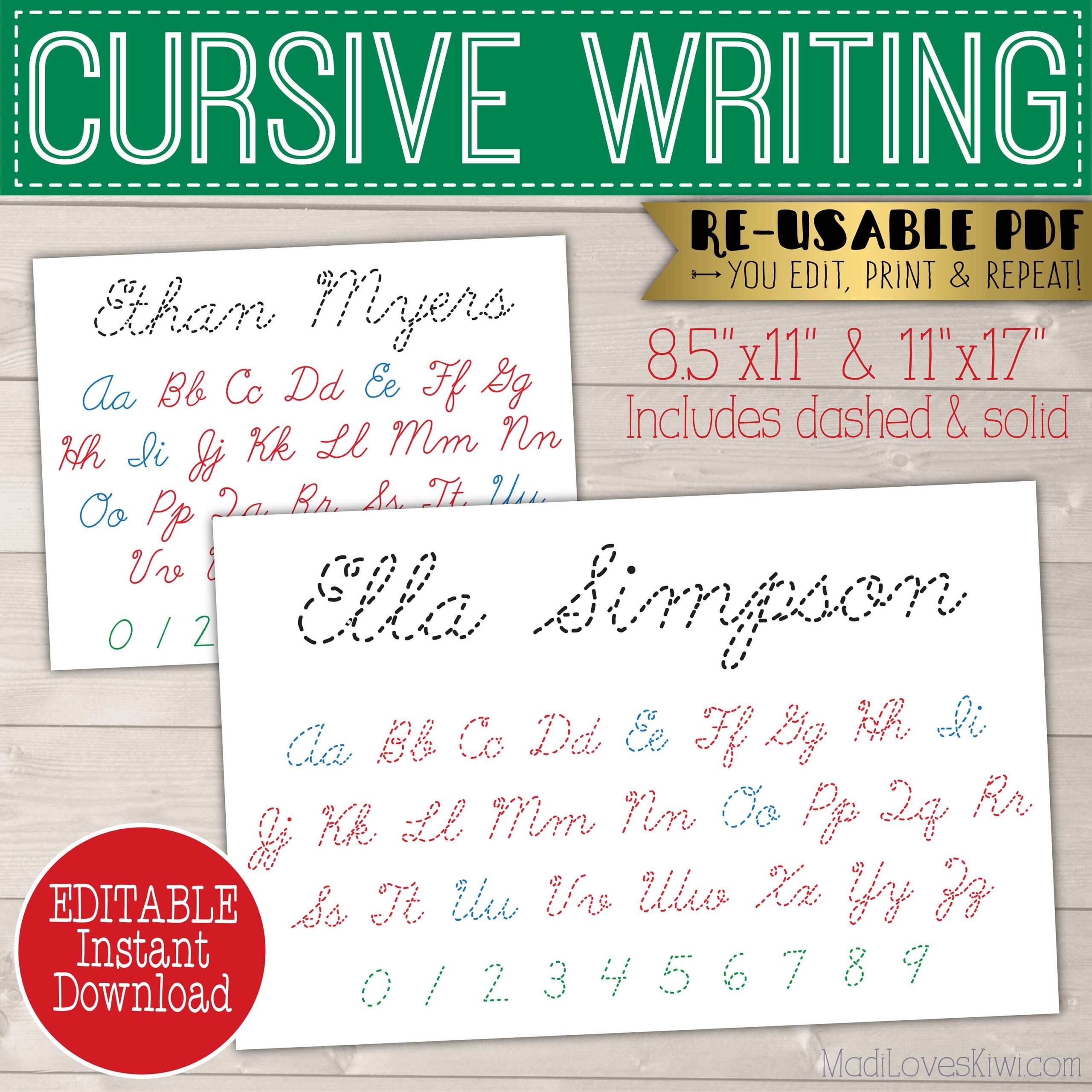 Cursive Name Writing Worksheet Printable Handwriting Copywork Script Alphabet Tracing Activities Number Practice Mat Montessori Homeschool Etsy