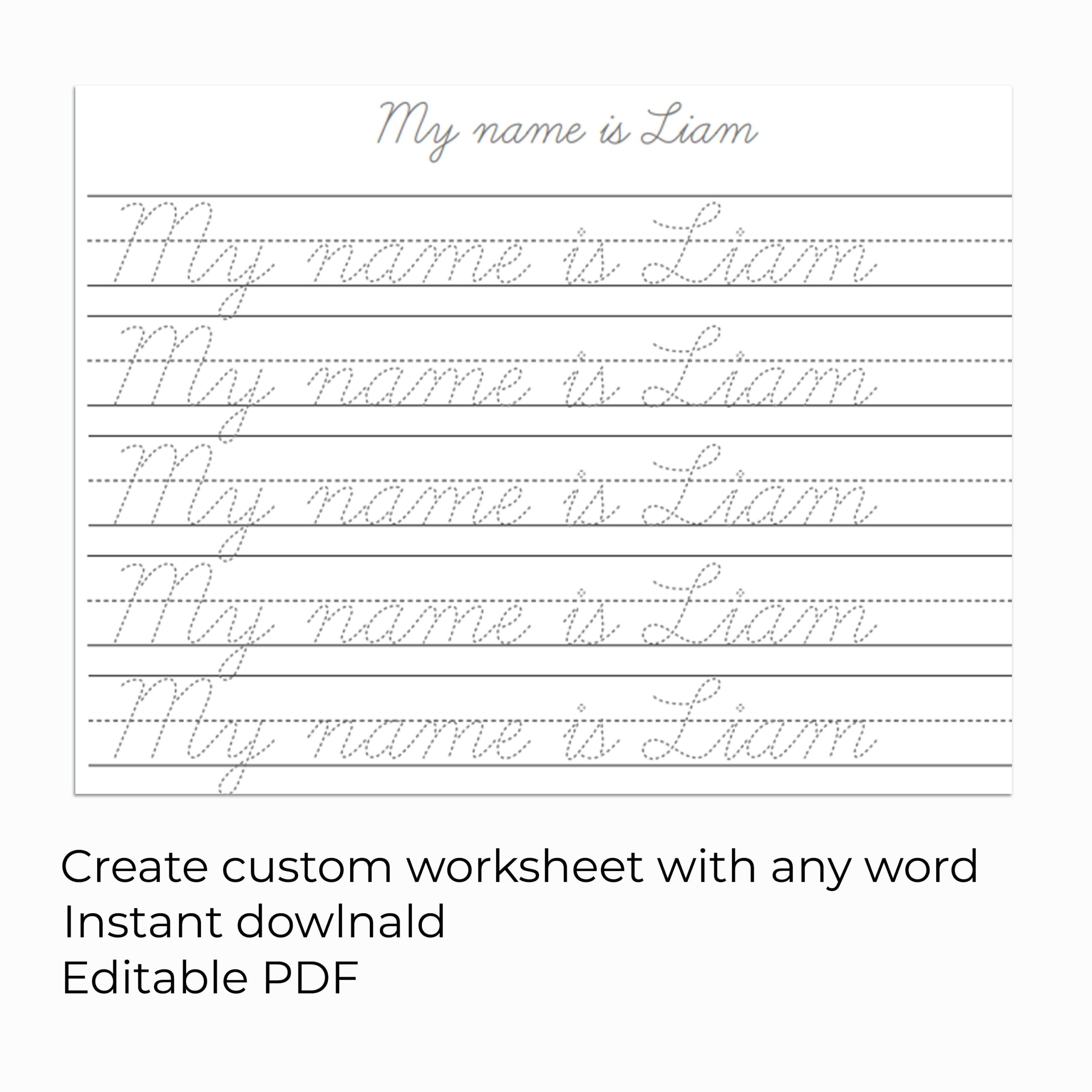 Custom Cursive Name Handwriting Practice Sheet Editable Tracing Worksheet Personalized Writing Skills Printable Learn To Trace And Write Etsy