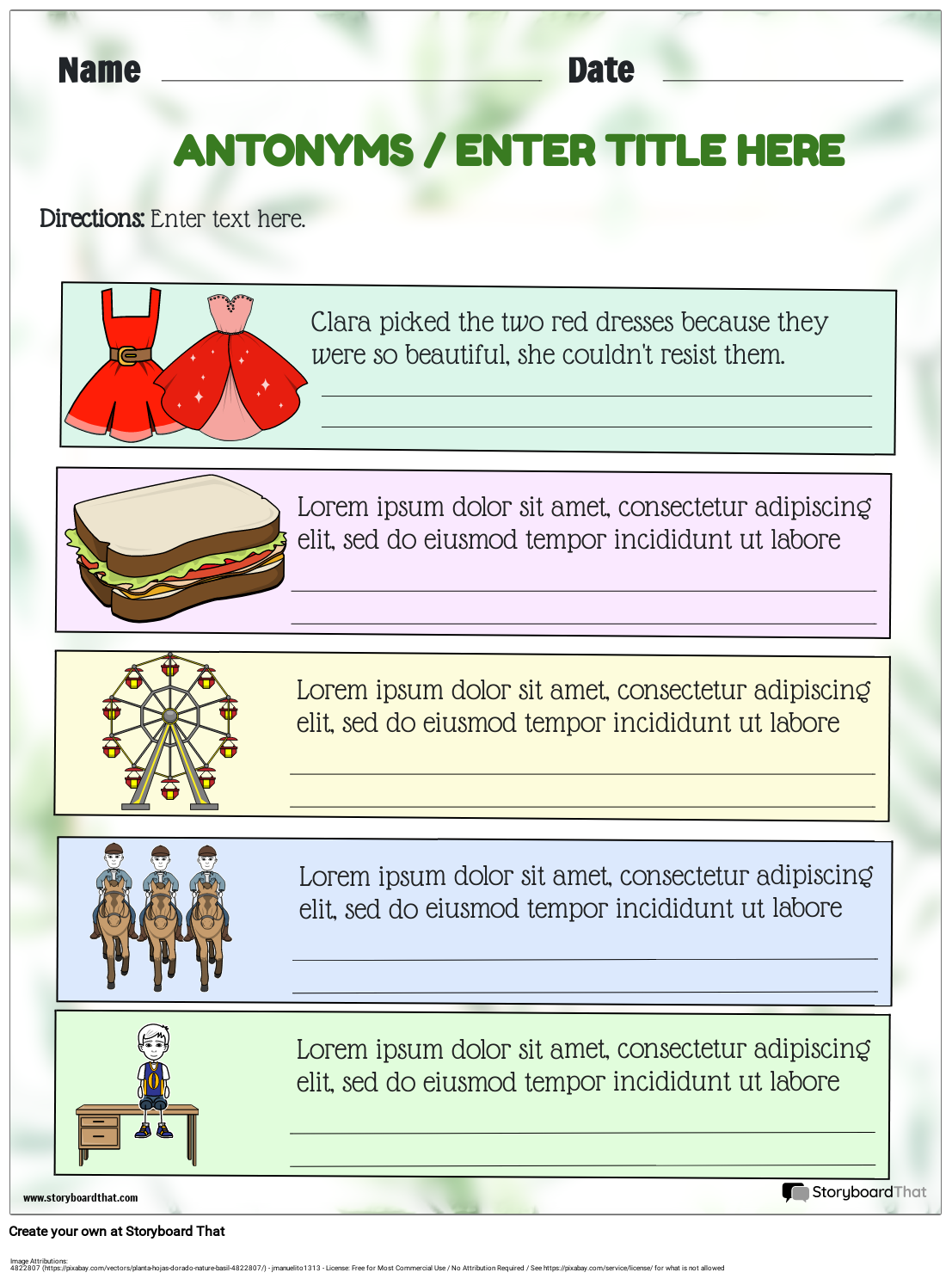 Customize Free Printable Synonyms And Antonyms Worksheets